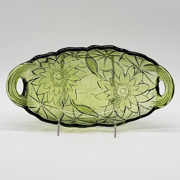 Indiana Glass Other - Indiana Glass Vintage Green Lily Pons Oval Handled Pickle or Relish Dish